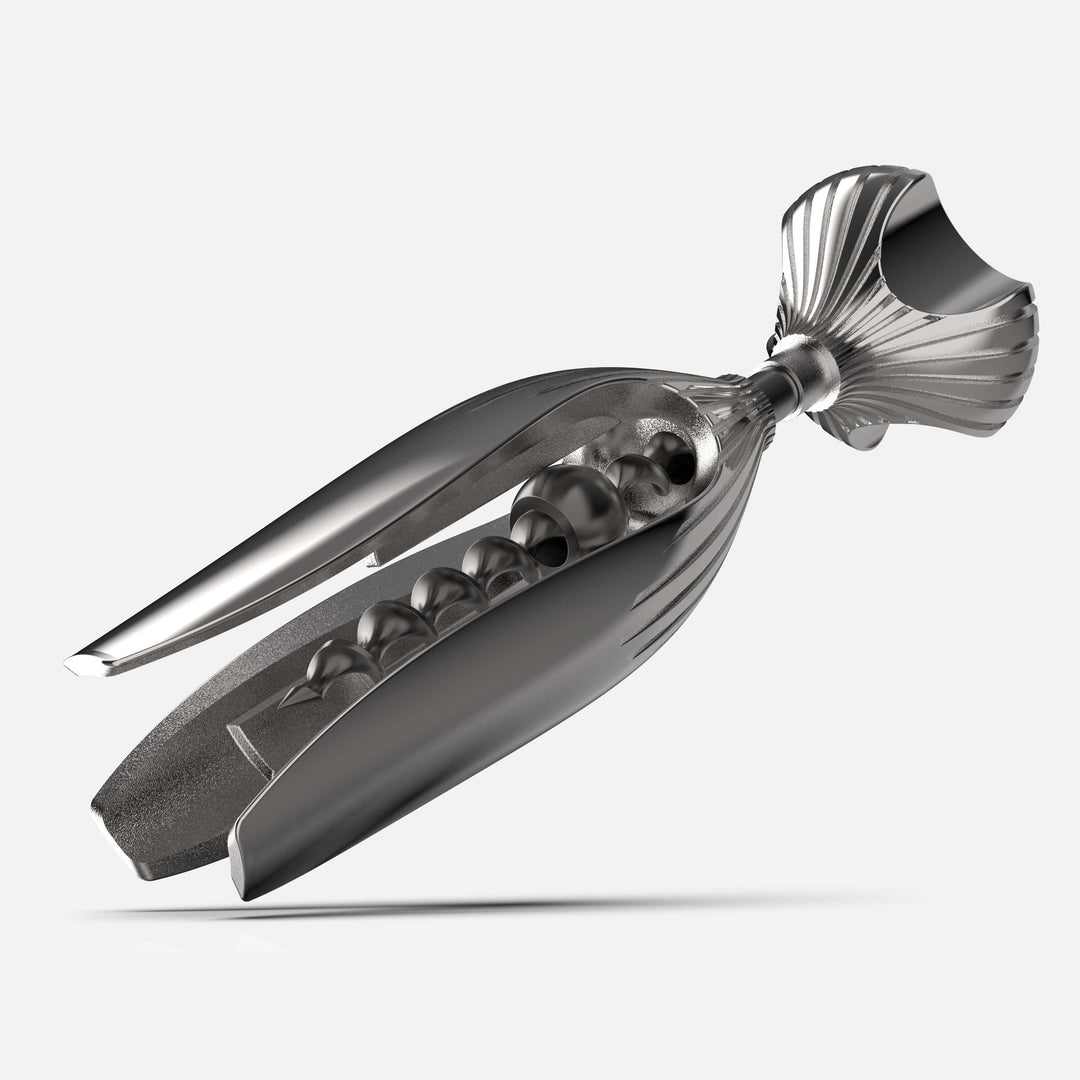 Queransicht des Korkenziehers SCREW aus Edelstahl, hergestellt von O-LYFE.