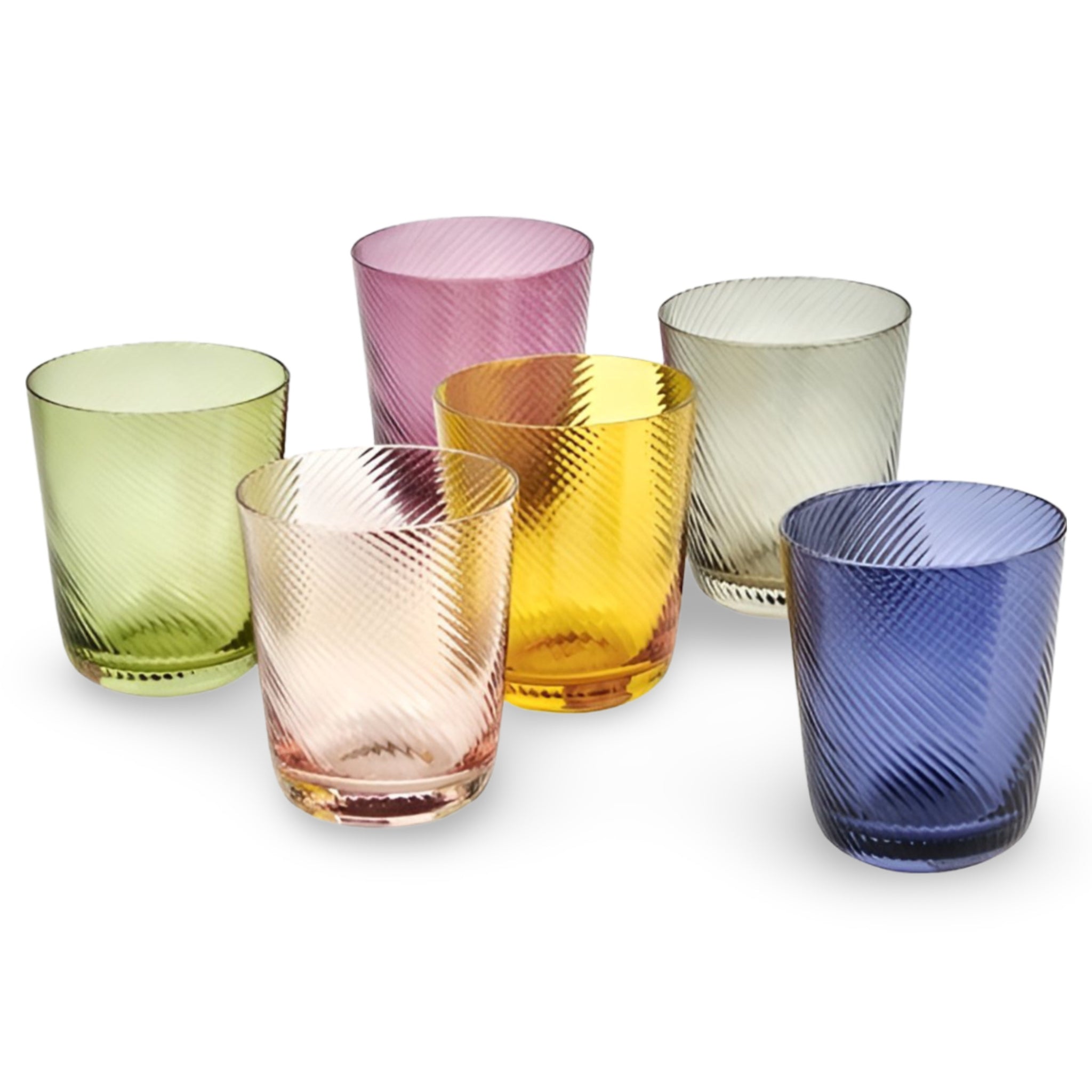 Bunte Trinkgläser Korfu 400 ml mit elegantem Rillenmuster, handgefertigt von Lambert