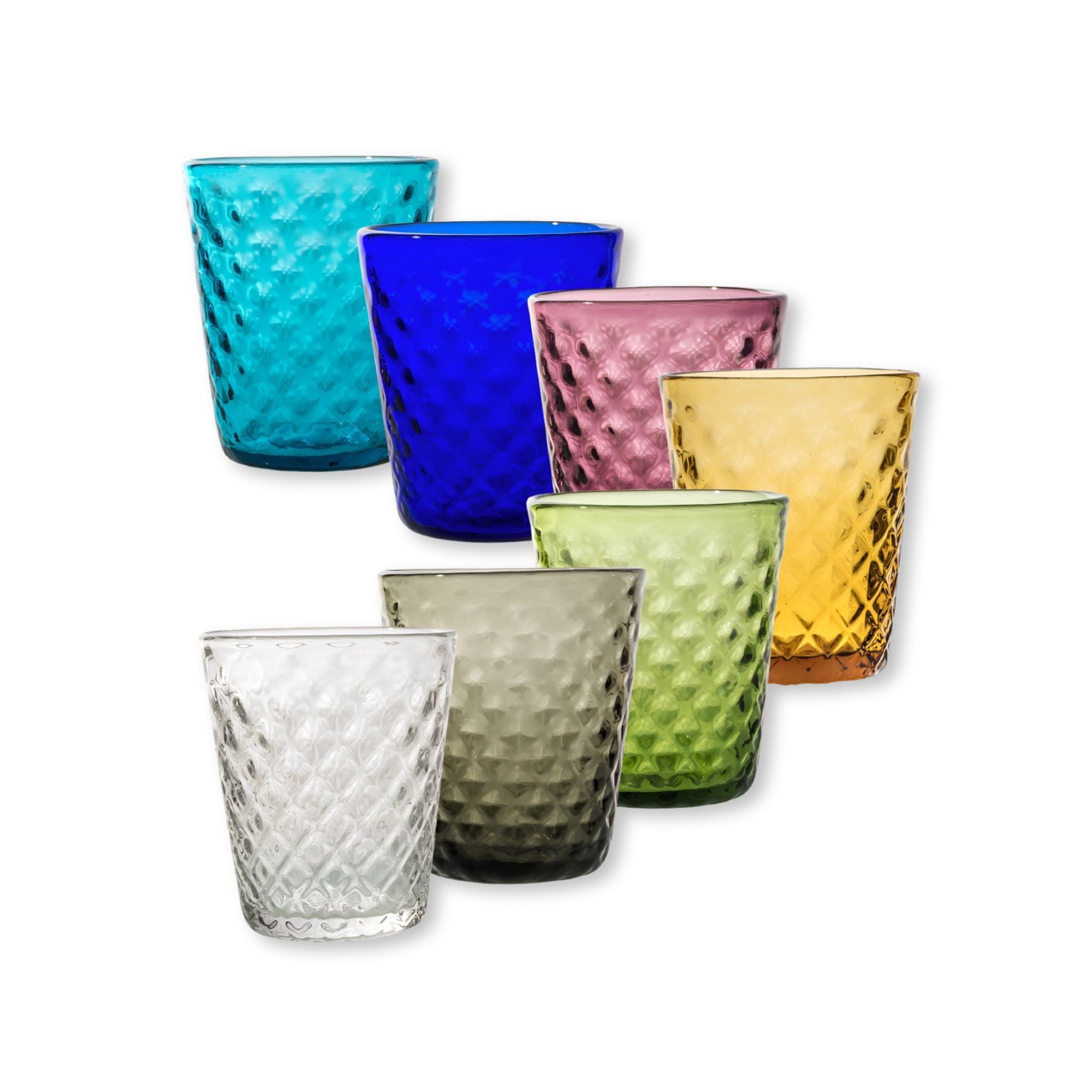 Bunte Zafferano Trinkgläser Balloton mit Rautenmuster