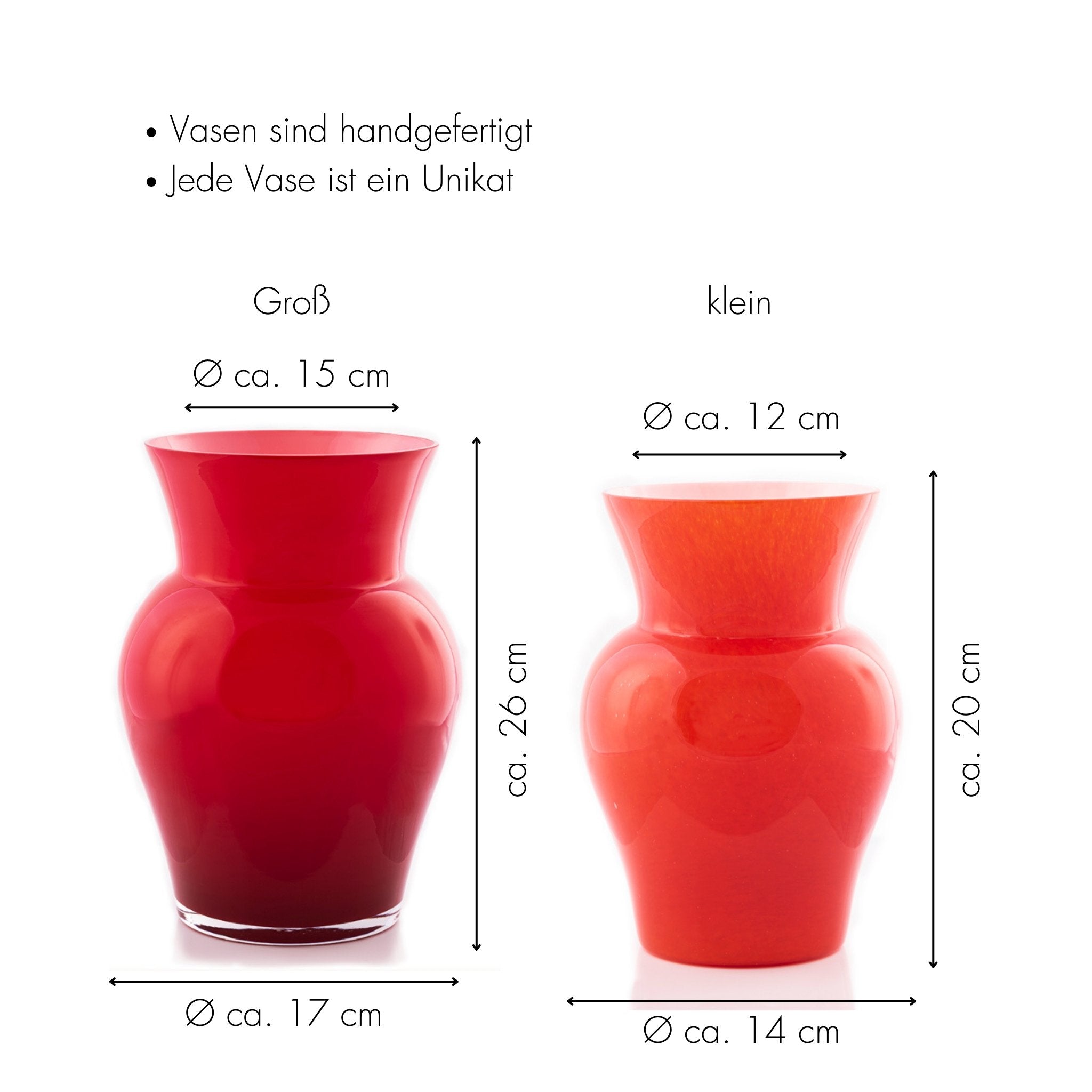 Blumenvasen Viola Höhe und Durchmesser in Zentimeter