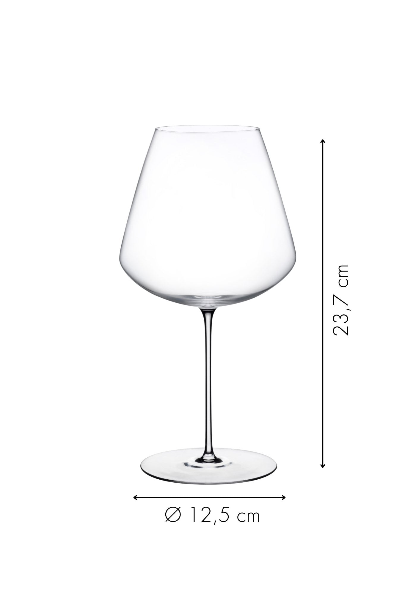 Rotweinglas Stem Zero von NUDE Höhe und Durchmesser in Zentimeter