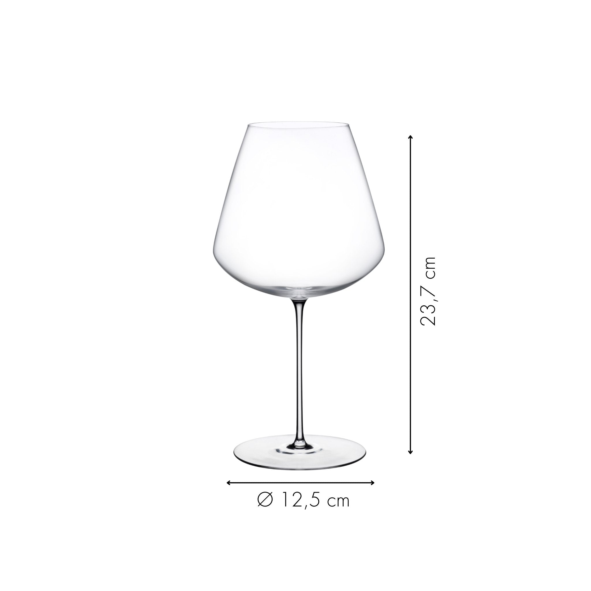 Rotweinglas Stem Zero von NUDE Höhe und Durchmesser in Zentimeter