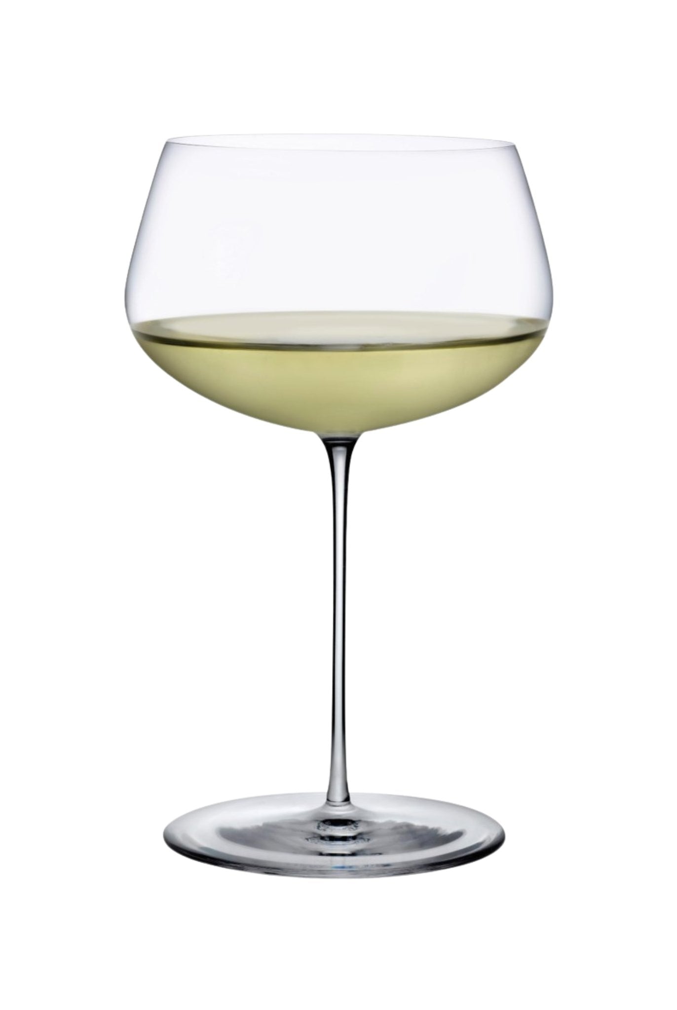 Weißweinglas transparent mit Weißwein gefüllt