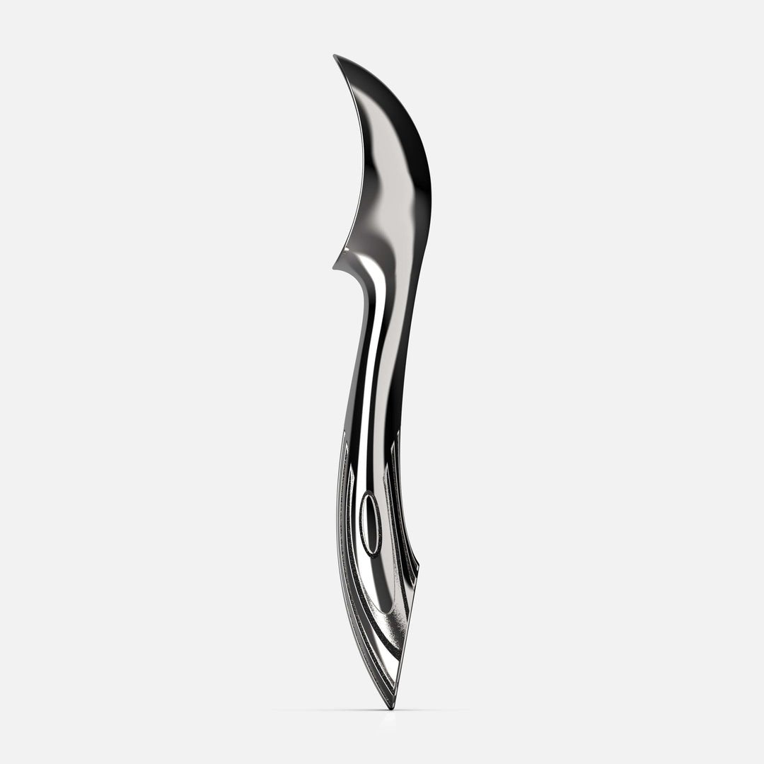 Seitenansicht links des Eisportionierers SPOON aus Edelstahl, hergestellt von O-LYFE.