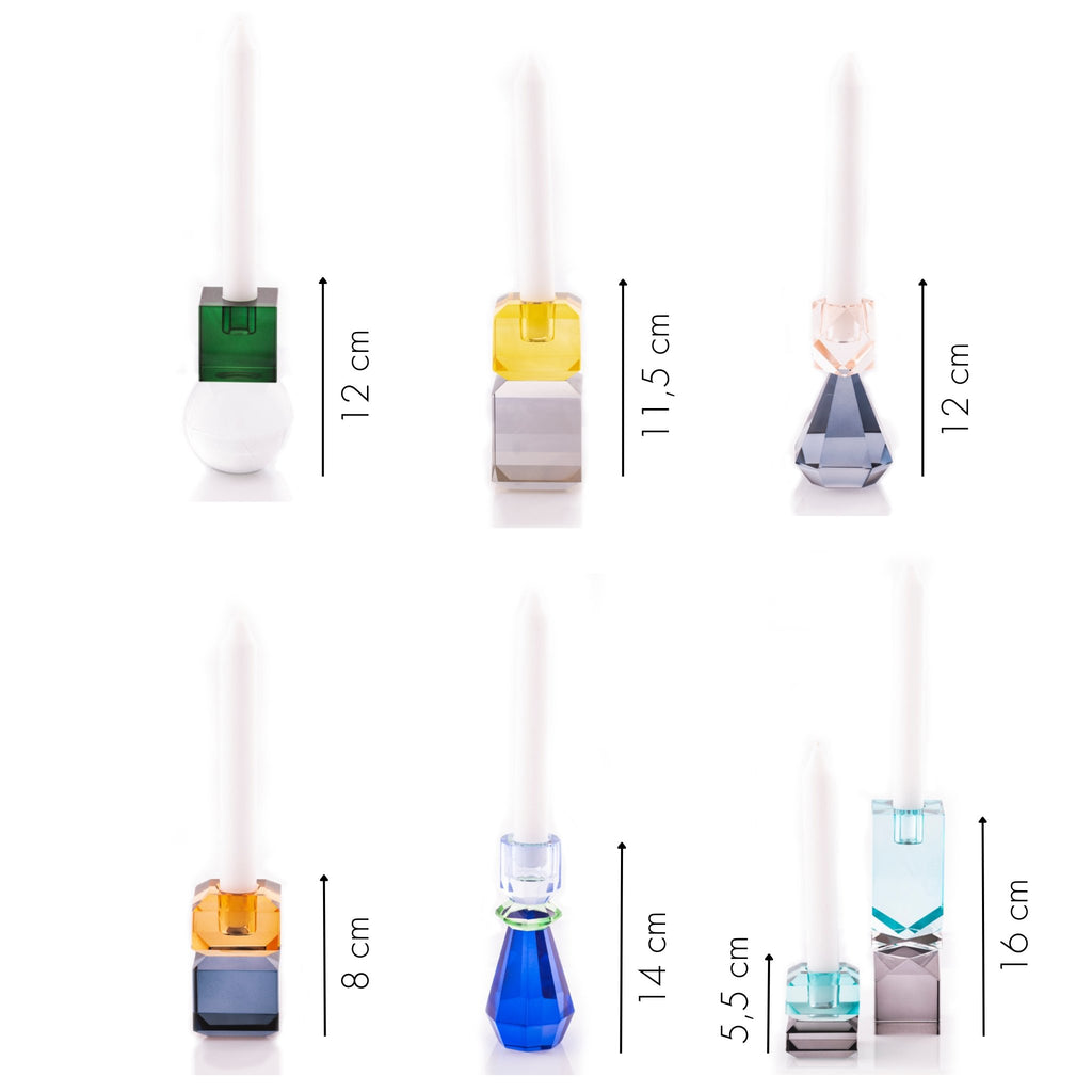 Kerzenhalter aus farbigen Kristallglas Übersicht Größen