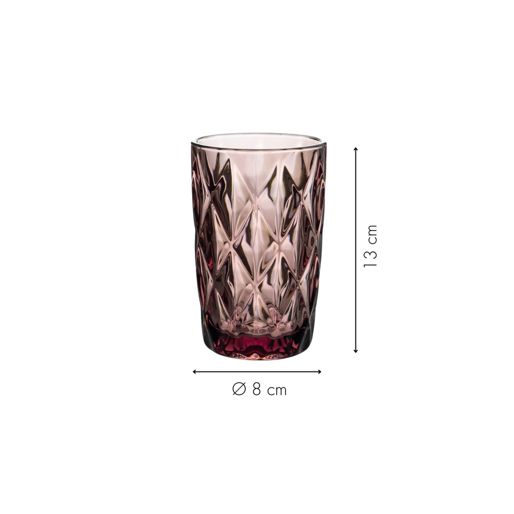 Longdrinkglas Basic Amethyst mit Rautenmuster, Höhe und Durchmesser