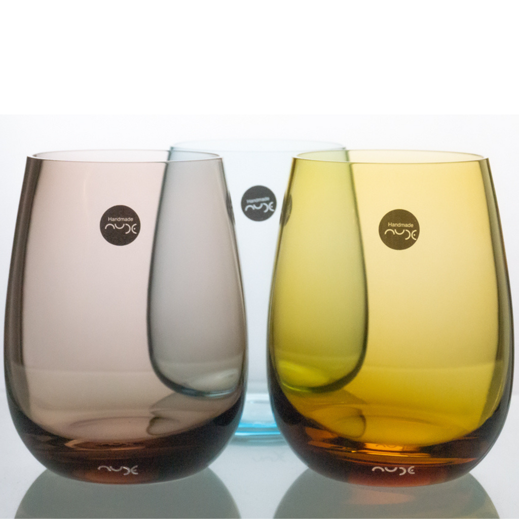 Trinkgläser in Farbe transparent, caramel, amber und aqua