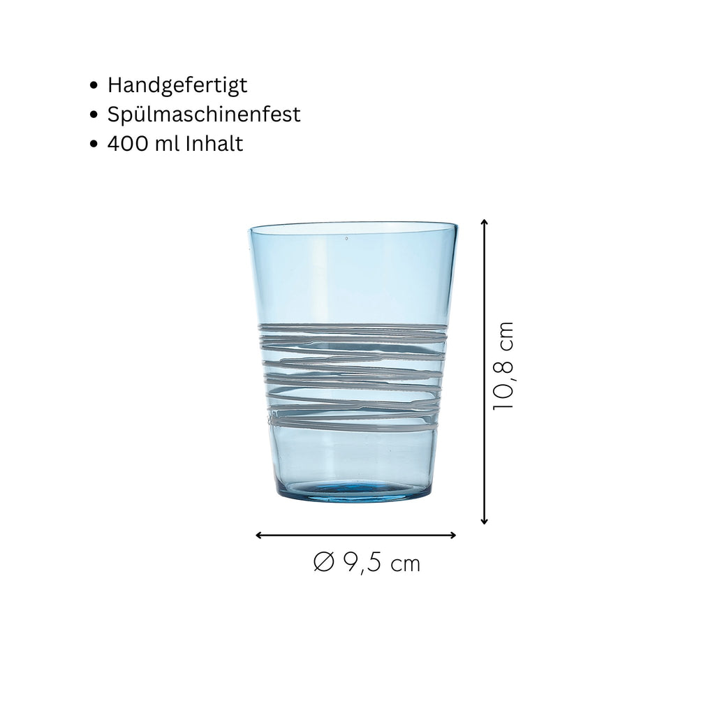 Zafferano Trinkglas Höhe und Durchmesser in Zentimeter