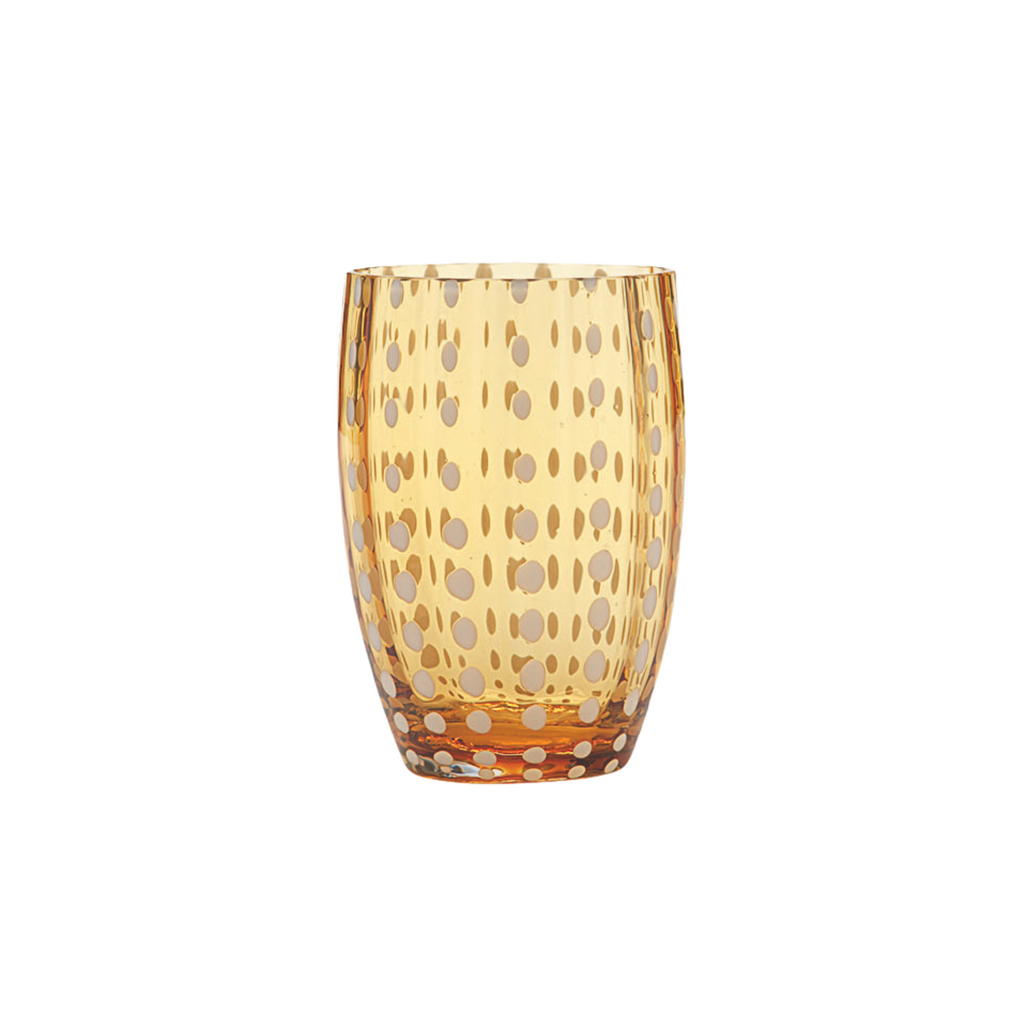 Trinkglas mit weißen Perlen in der Farbe amber