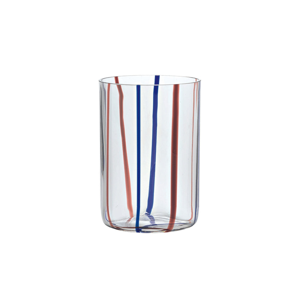 Trinkglas transparent mit amethyst und blauen Linien