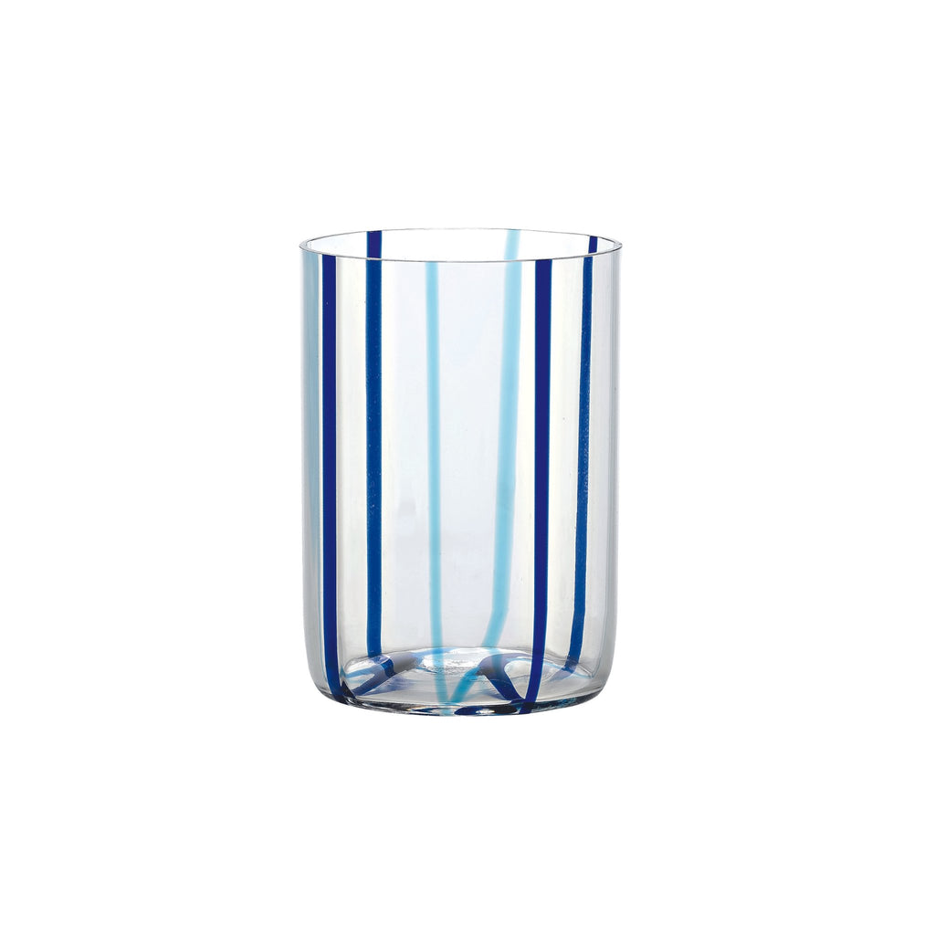 Trinkglas transparent mit aqua und blauen Linien