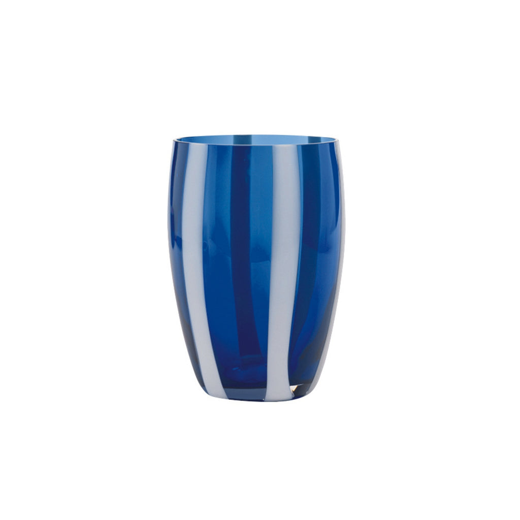 Trinkglas Farbe blau mit weißen Streifen