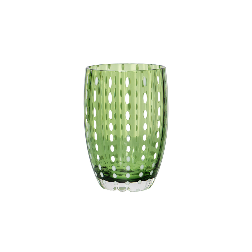 Trinkglas mit weißen Perlen in der Farbe britisches Renn-grün