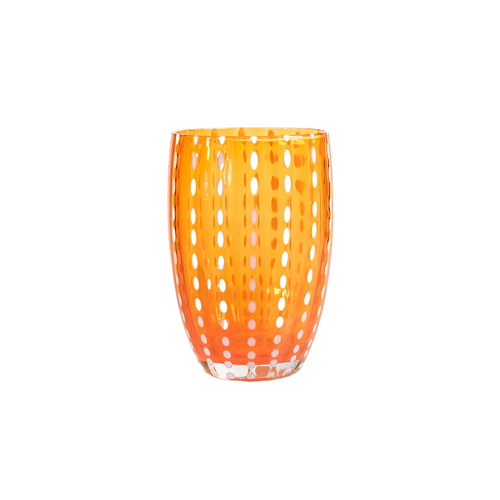 Trinkglas mit weißen Perlen in der Farbe orange