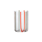 Trinkglas transparent mit rot und grauen Linien