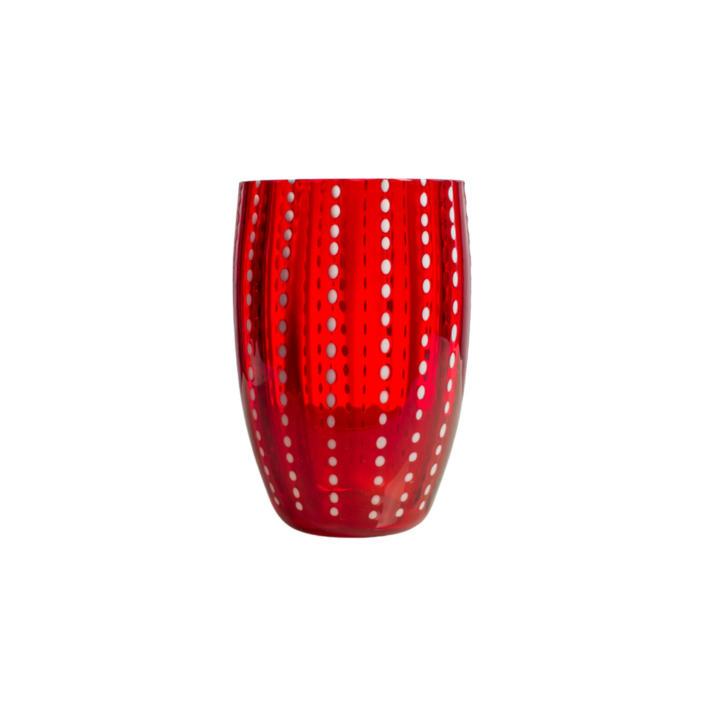 Trinkglas mit weißen Perlen in der Farbe rot