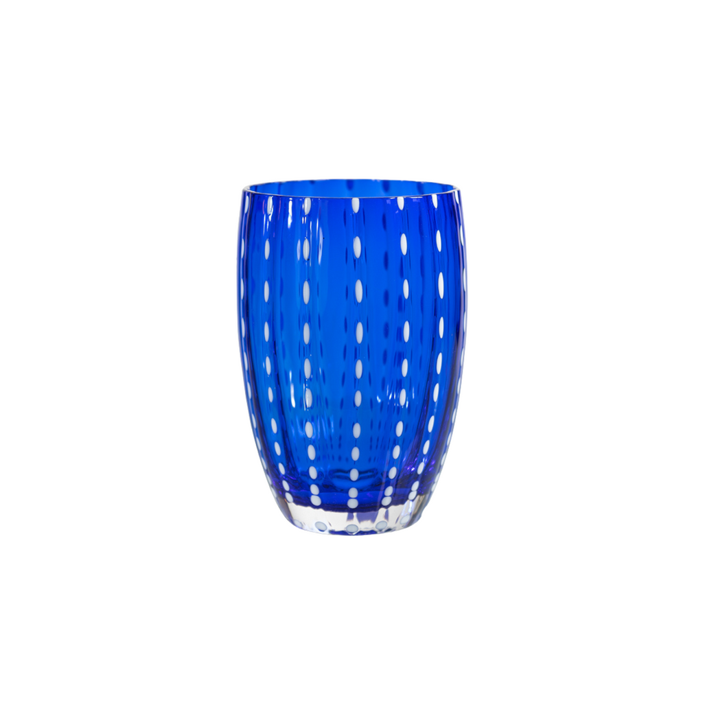 Trinkglas mit weißen Perlen in der Farbe royalblau